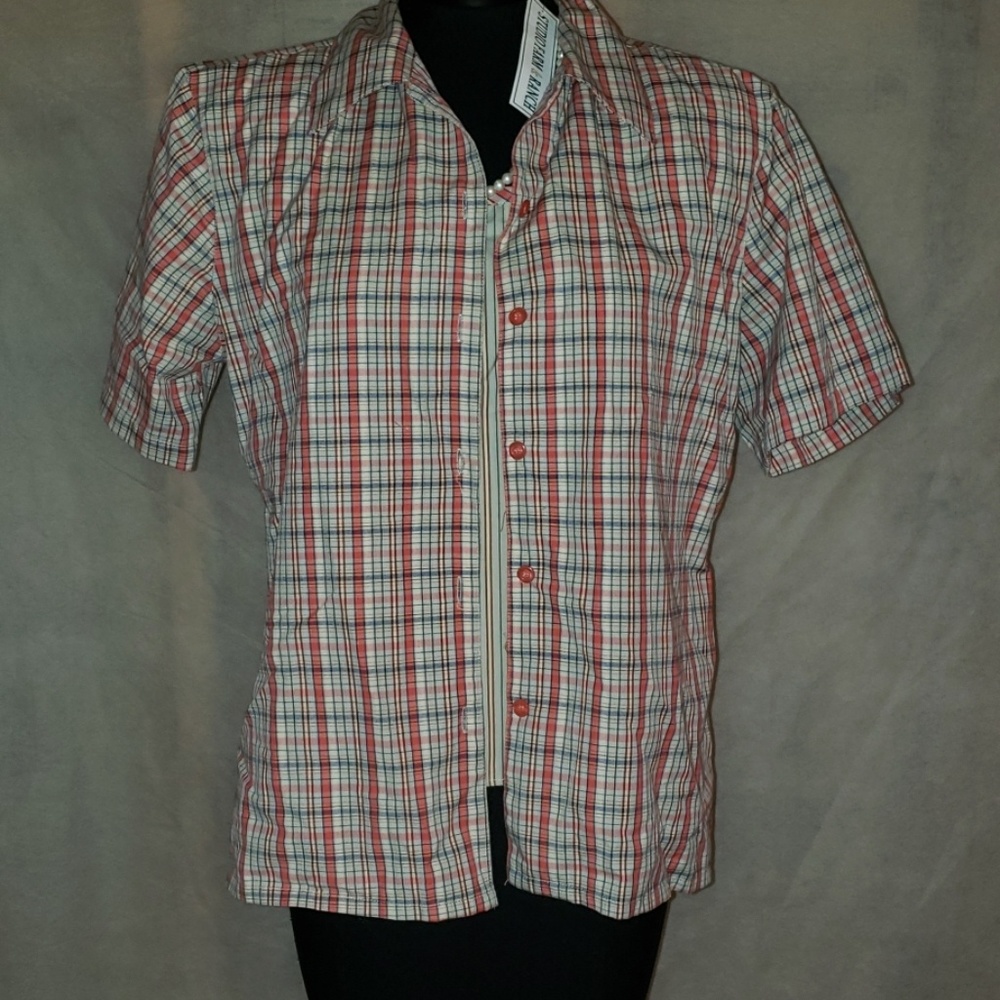 Nwt Studio Farm & Ranch orange plaid blouse M